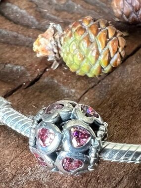 Authentic Pandora Charm Love All Around Pink Hearts Bead CZ Love Love